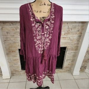 Knox Rose eggplant floral embroidered‎ boho lace long sleeve dress size XXL NEW